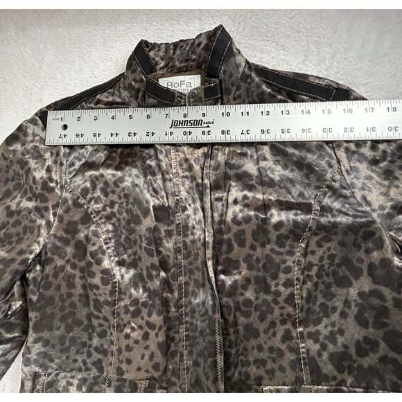 RoFa Moden Women's Metallic Leopard Print Jacket Size 16 Zip-Up Utility Style - Picture 5 of 7